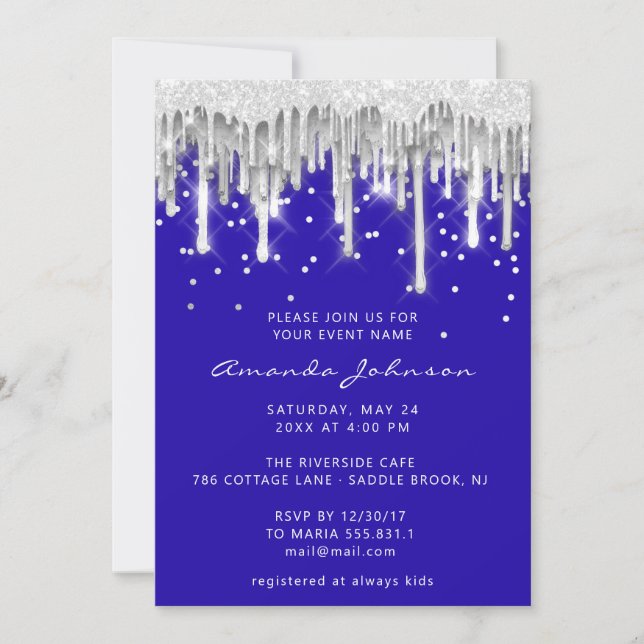Convites Cinza de prata de casamento de noz com brilho azul (Frente)