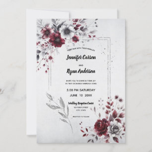 Convites Cinza de Prata Profunda com Aquarela Floral