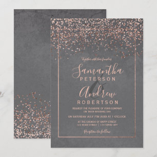 Convites cinza de rosa dourada confetti digitação de ciment