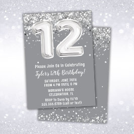 Convites Cinza e 12 de Prata Aniversário