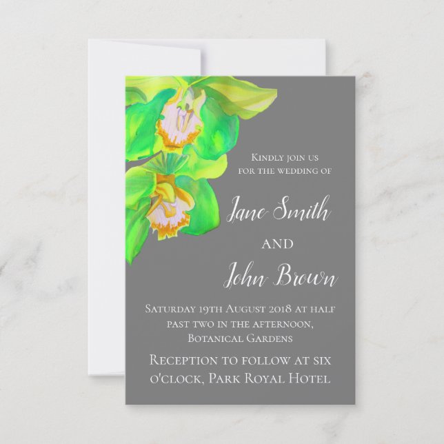 Convites Cinza e casamento simples de orquídea branca (Frente)