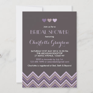 Convites Cinza e Chá de panela de Chevron Roxo