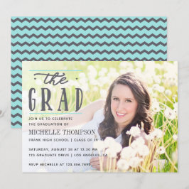 Convites Cinza e foto da festa do Formando Blue Chevron