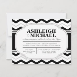 Convites Cinza e Preto Chevron Branco Recepção de Casamento