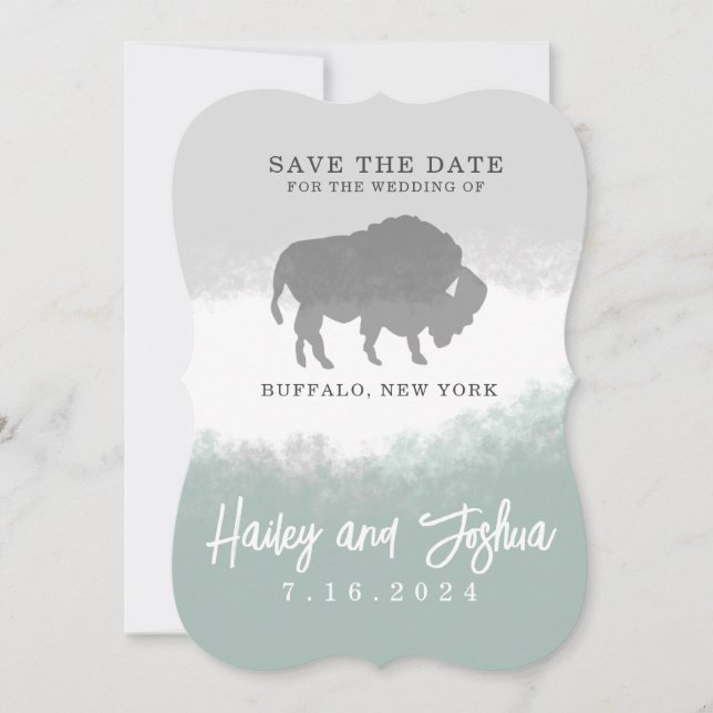 Convites Cinza e Verde Buffalo Salve a Data (Frente)