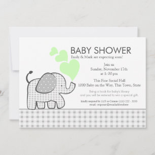 Convites Cinza Elefante Chá de fraldas Gingham
