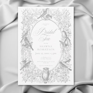 Convites Cinza elegante Chinoiserie Nature Birds Bridal Tea