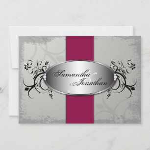 Convites Cinza Elegante De Casamento, Cereja Vermelha Flora