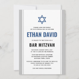 Convites Cinza Elegante e bar azul mitzvah