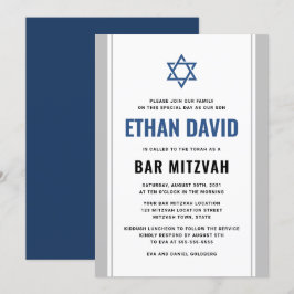 Convites Cinza Elegante e bar azul mitzvah