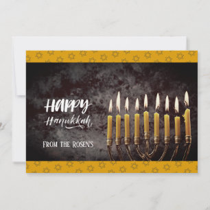 Convites Cinza Elegante e Hanukkah Chanukah Menorah Dourado