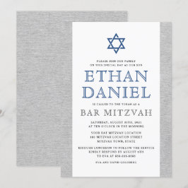 Convites Cinza Elegante - Estrela azul de David bar mitzvah