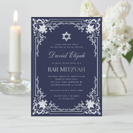Convites Cinza Elegante Mitzvah Marinho Azul Prata Bar Vint