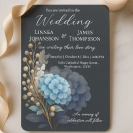 Convites Cinza Escura Hydrangea Blue Watercolor Casamento