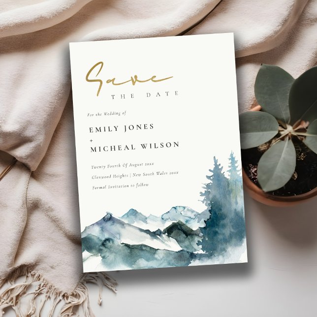 Convites Cinza Esmaga Montanhas Azuis Pino Salvar Data (Criador carregado)