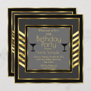 Convites Cinza festa de aniversário Arte Dourada Deco Marti