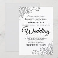 Cinza Floral Filigree Elegante Casamento Chic