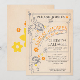 Convites Cinza Floral Flourish Flourish Orange Chá de panel