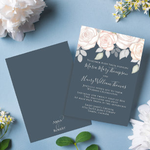 Convites Cinza Floral Russo de Cores Aquáticas Elegante
