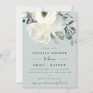 CONVITES CINZA IVORY WHITE FLORA WATERCOLOR CASAL CHÁ
