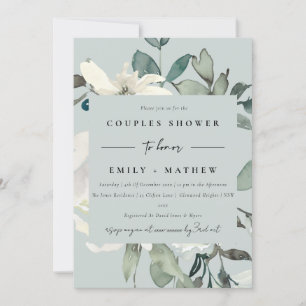 CONVITES CINZA IVORY WHITE FLORA WATERCOLOR CASAL CHÁ