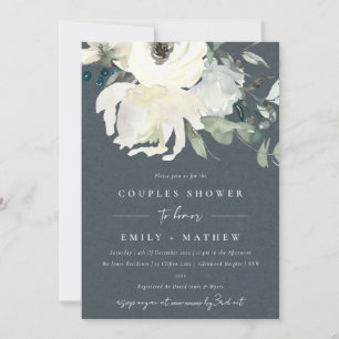 CONVITES CINZA IVORY WHITE FLORA WATERCOLOR CASAL CHÁ