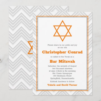 Convites Cinza Laranja Bar tradicional Mitzvah