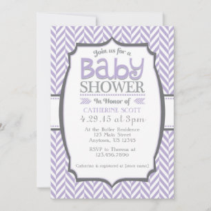 Convites Cinza Lavanda Herringbone Baby Shower Invants