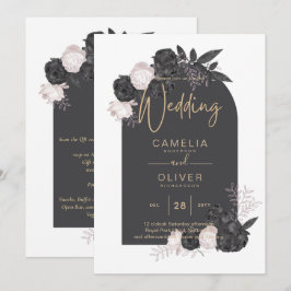 Convites Cinza LeahG Rosa Rosas Moderna Casamento no invern