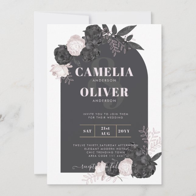 Convites Cinza LeahG Rosa Rosas Moderna Casamento no invern (Frente)