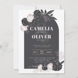 Convites Cinza LeahG Rosa Rosas Moderna Casamento no invern