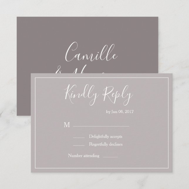 Convites Cinza lilac tipo Elegante Casamento moderno branco (Frente/Verso)