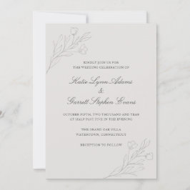 Convites Cinza Line Art Flowers Elegante Wedes