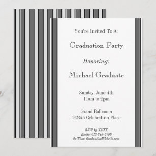 Convites Cinza Listras Pretas Personalizado 5x7" Graduação