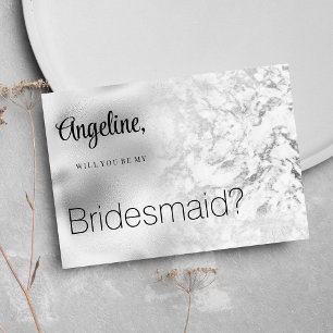 Convites Cinza luxuosa, mármore branco prateado Bridesmaid