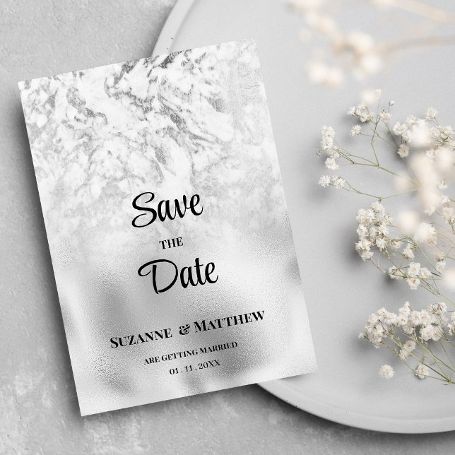Convites Cinza luxuosa mármore branco prateado Salvar a Dat (Luxurious gray white silver marble Save the Date)