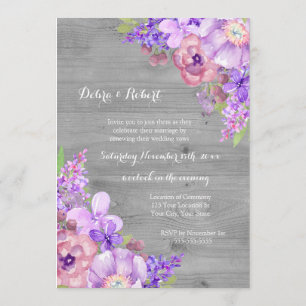 Convites Cinza Madeira Lilac Flores Roxas Vow Renewer
