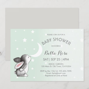 Convites Cinza Minúscula Moon Stars Bunny Baby Shower