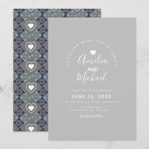Convites Cinza Modern Mediterranean Heart Wedding