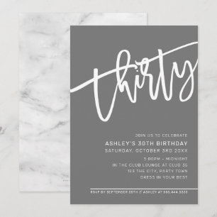 Convites CINZA MODERNO SCRIPT aniversário de 30 anos cinza 