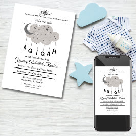 Convites Cinza Moon Cloud Star Baby Boy Aqiqah Aqeqa