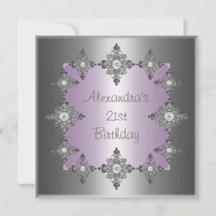 Convites Cinza Pastel Roxo Prata Moldura Joia Aniversário
