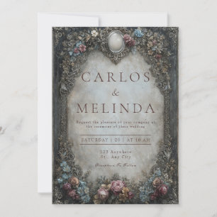 Convites Cinza Péter Vitoriano Barroco Floral Casamento