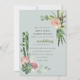 CONVITES CINZA PINK FLORAL DESERTO FOLIAGE CASAMENTO