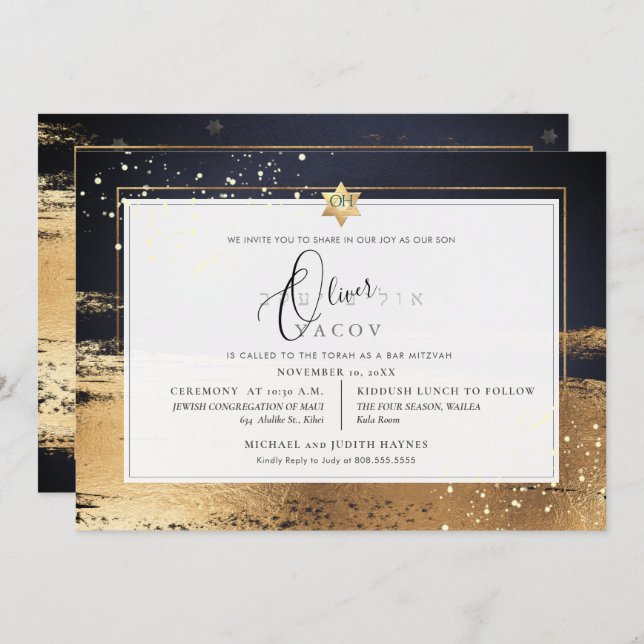 Convites Cinza PixDezines GRAPHITE DOURADA BRUSHSTROKE Mitz (Frente/Verso)