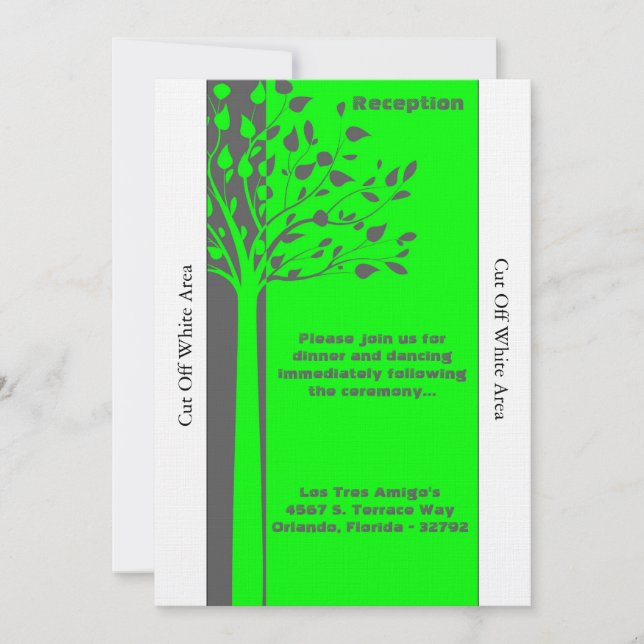 Convites Cinza/Placa de Recepção de casamento verde neon (Frente)
