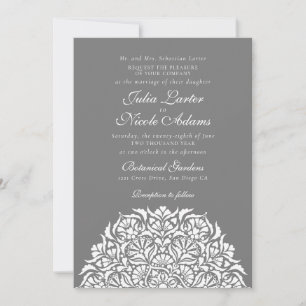 Convites Cinza Prateado Empoeirado Floral Mandala Casamento