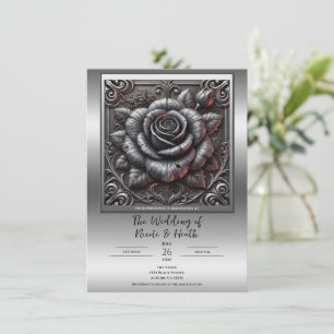 Convites Cinza Prateado & Rosa Negra Casamento Gótico Elega