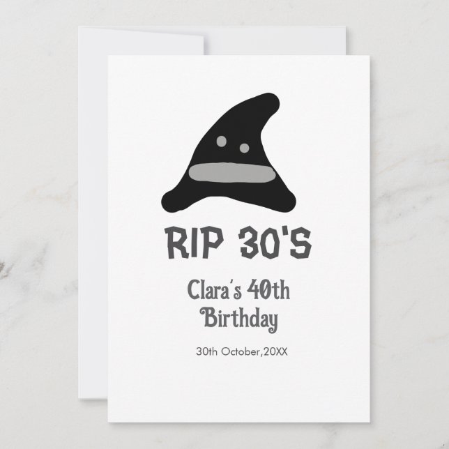 Convites Cinza preta RIP 30's aniversário de 40 anos com ch (Frente)