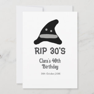 Convites Cinza preta RIP 30's aniversário de 40 anos com ch